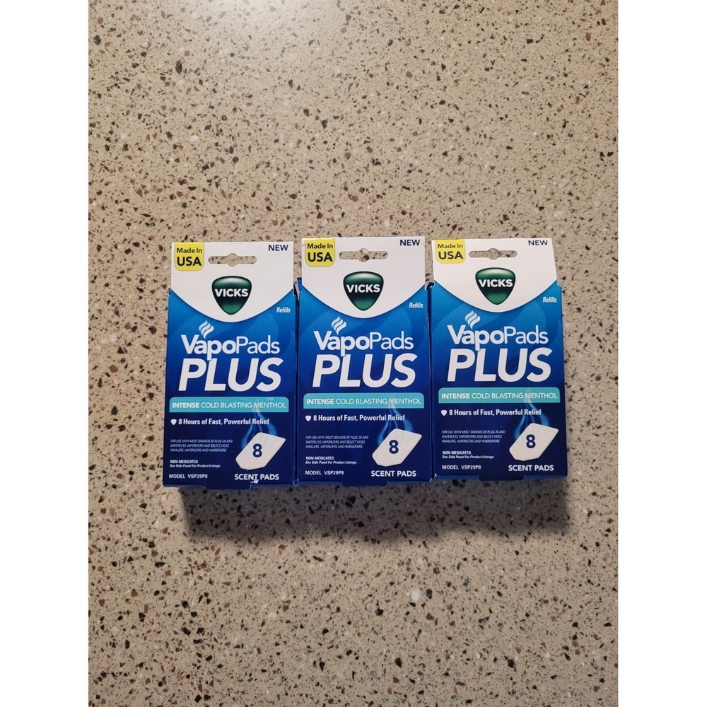 3 Boxes Vicks Vapo Pads Plus Intense Cold Blasting Menthol Scent Pads VSP29P8